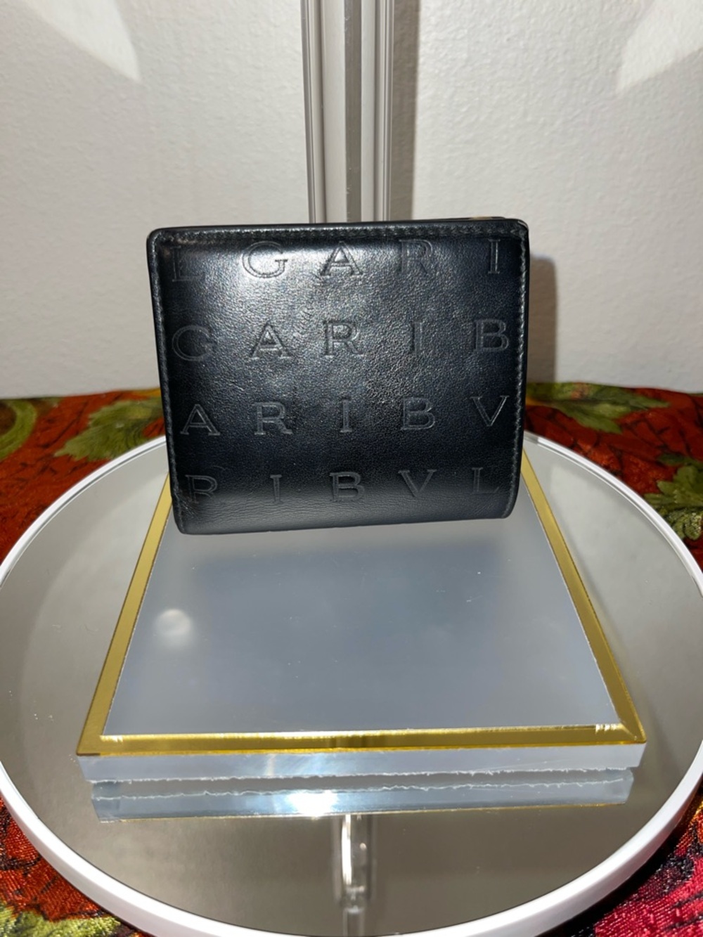 Bulgari Black Embossed Leather Bifold Wallet